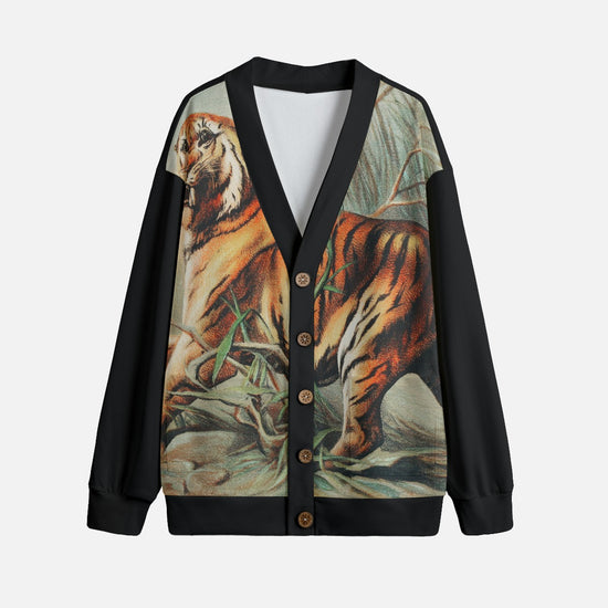 Royal Bengal Tiger Unisex V-neck Knitted Fleece Cardigan