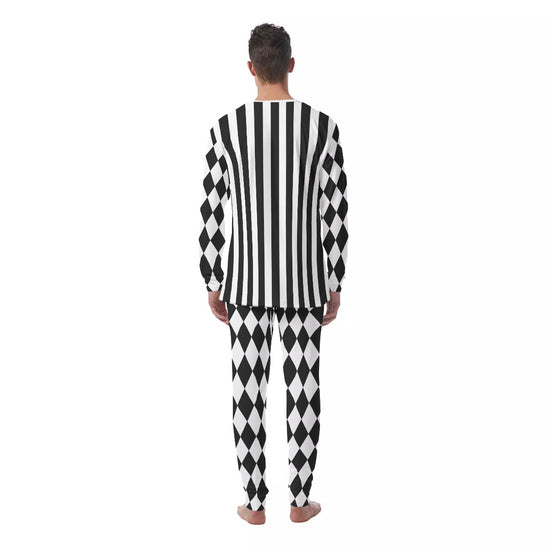 Black & White Check Striped Men's PJ Set