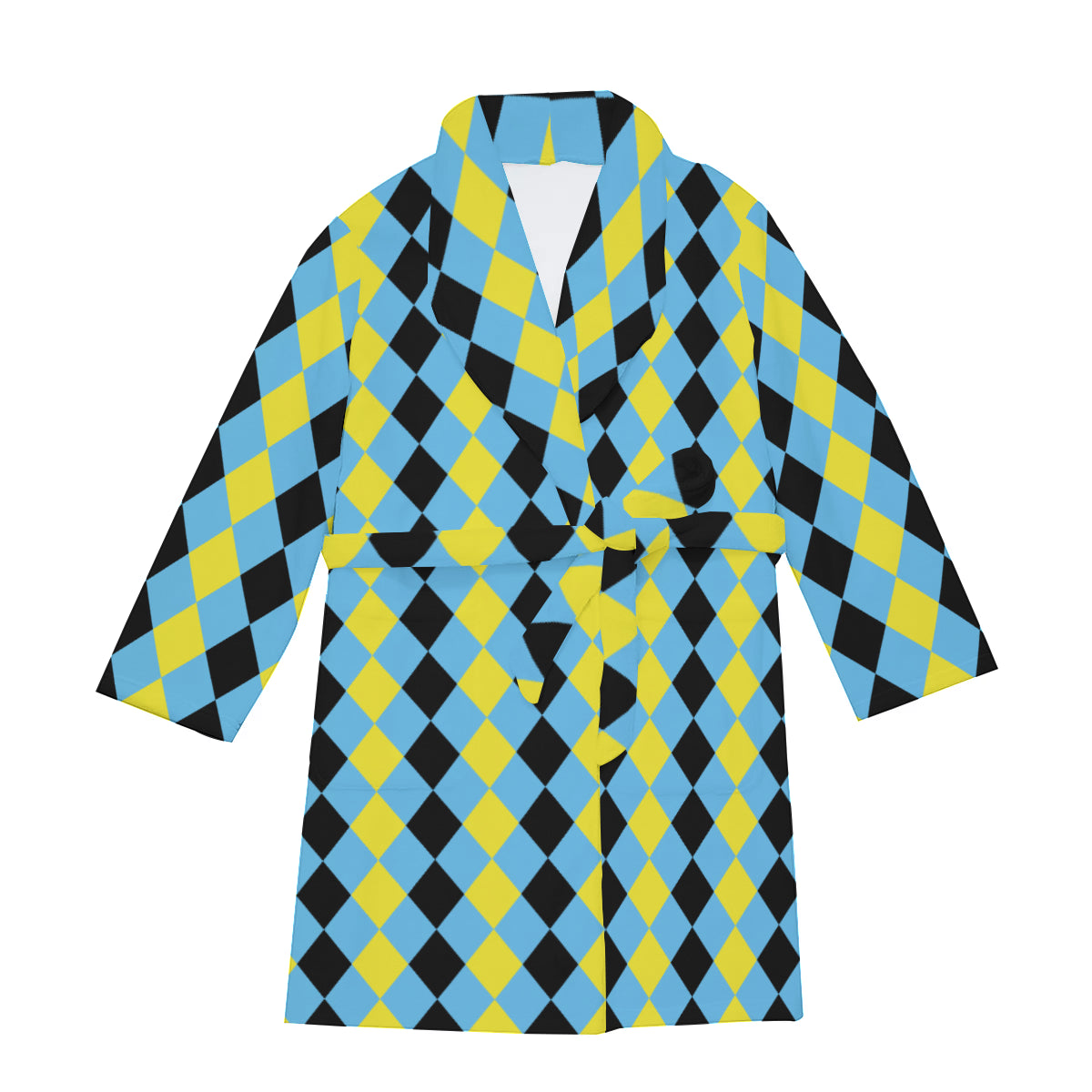 Blue & Yellow Harlequin Check Men's Short Robe