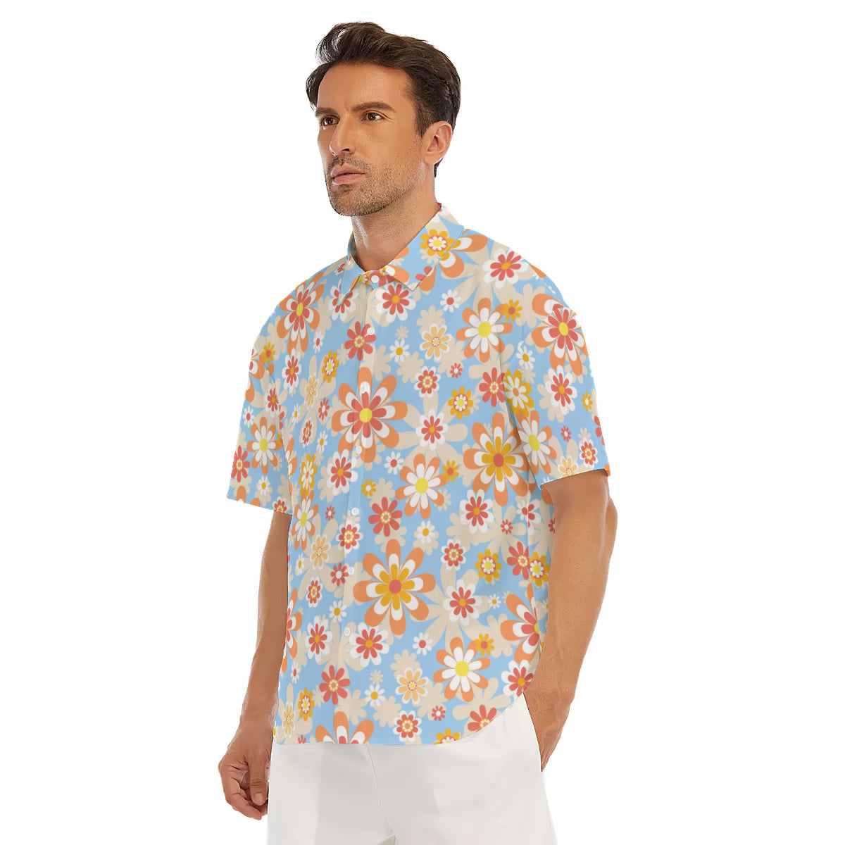 Blue Blooming Mod Floral Drop Shoulder Short Sleeve Shirt