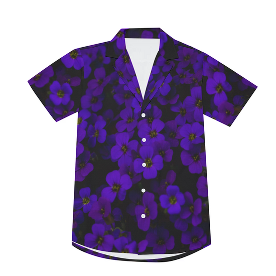 Midnight Purple Flower V-Neck Short Sleeve Shirt