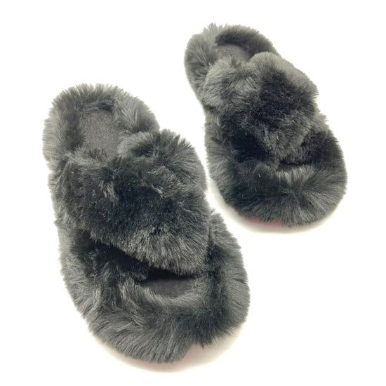 Crossover Fluffy Slippers in Black