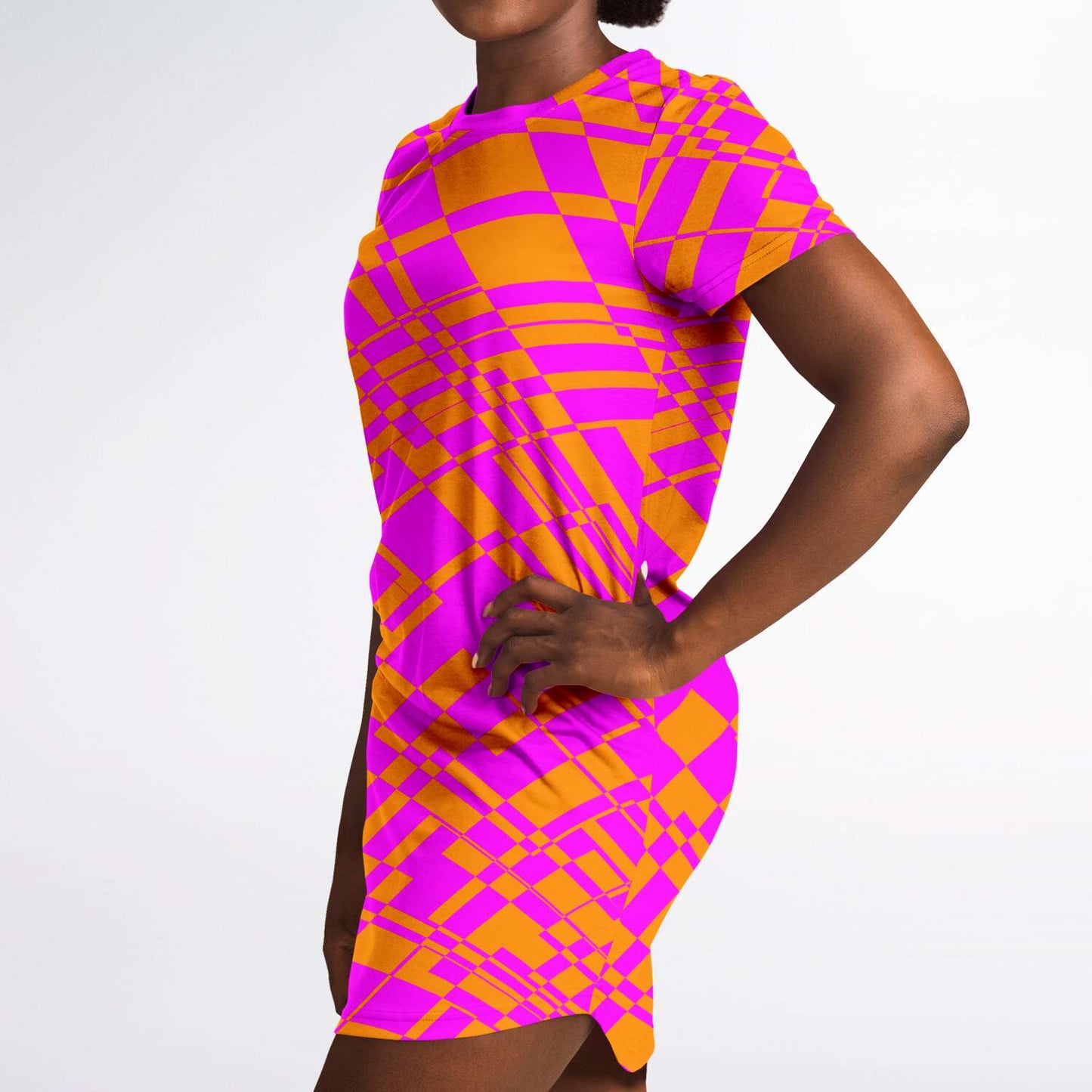 Fuchsia & Orange Warp T Shirt Dress