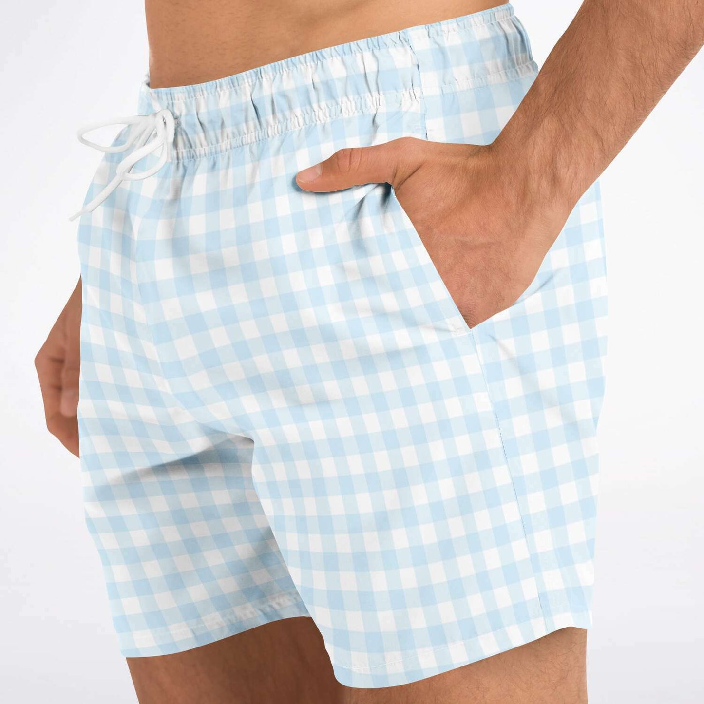 Pale Blue Gingham Check Swim Shorts