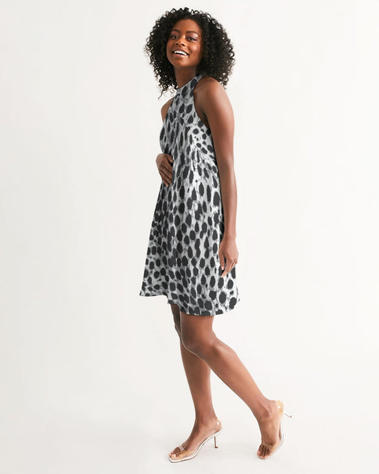 Load image into Gallery viewer, Black &amp;amp; White Leopard Women&amp;#39;s Halter Dress
