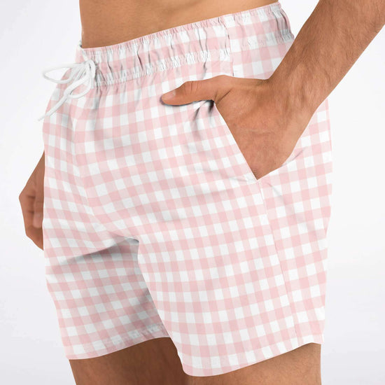 Pale Pink Gingham Check Swim Shorts