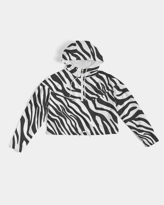 Load image into Gallery viewer, Zebra Print Women&amp;#39;s Cropped Windbreaker
