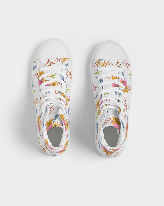 White Summer Floral Women's Hightop Canvas Shoe