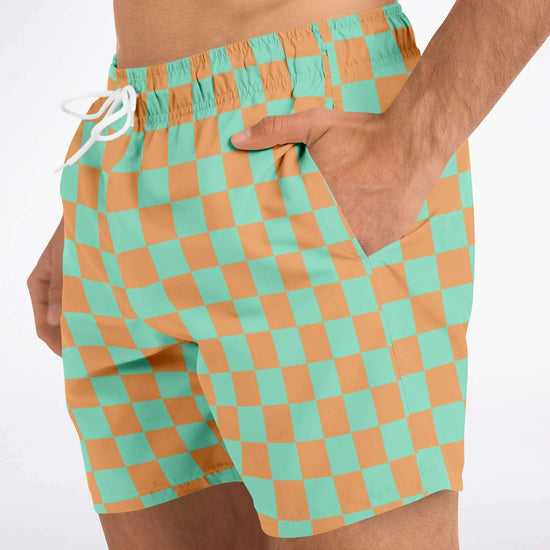 Green & Orange Check Swim Shorts