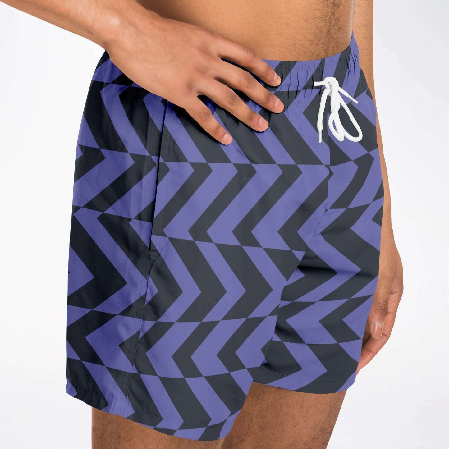 Blue Violet & Charcoal Abstract Striped Swim Shorts