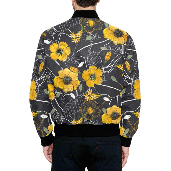 Yellow Floral Quilted Bomber Jacket