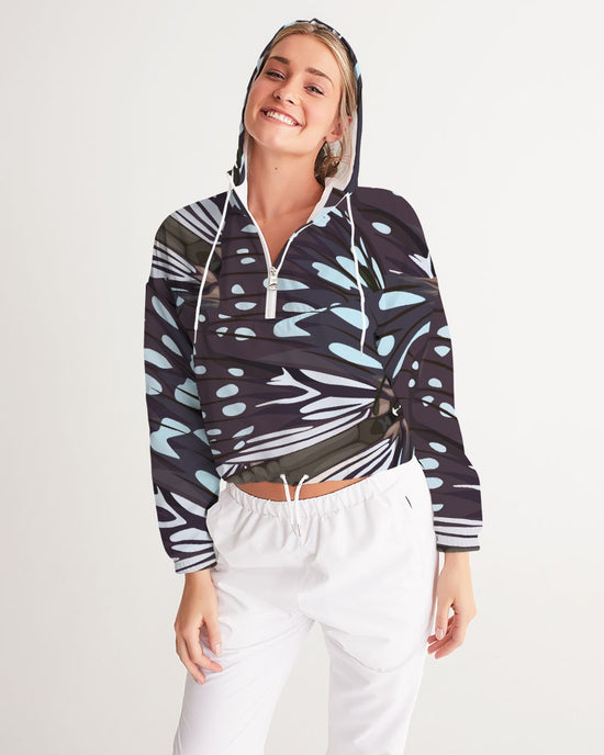 Abstract Blue Butterfly Wings Women's Cropped Windbreaker