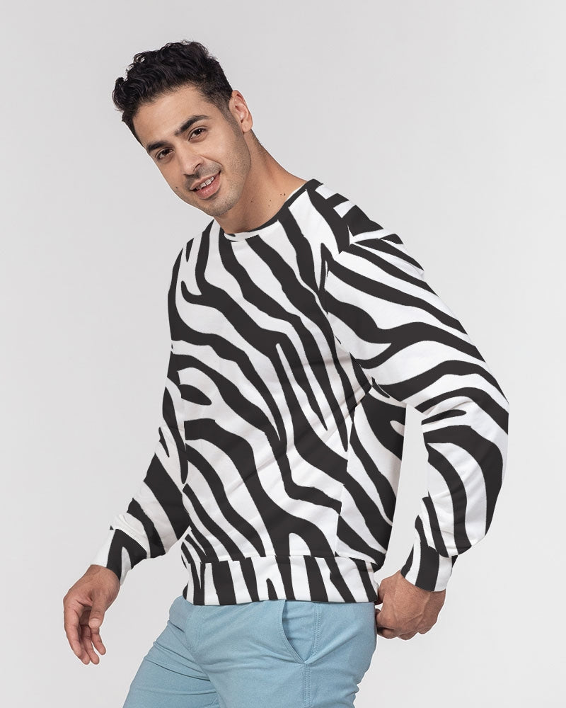 Zebra Print Men's French Terry Pullover Sweatshirt
