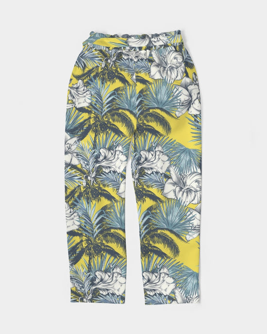 Yellow Tropics Women's Belted Tapered Pants