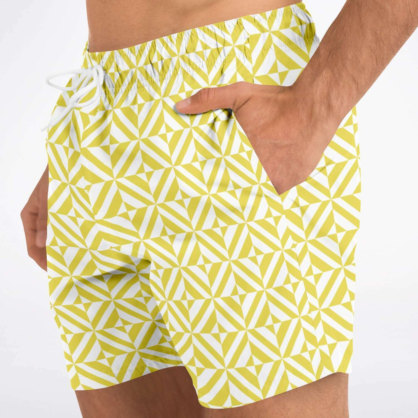 Yellow Geometric Pattern Swim Shorts