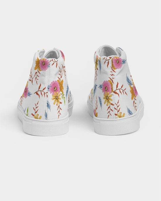 White Summer Floral Women's Hightop Canvas Shoe