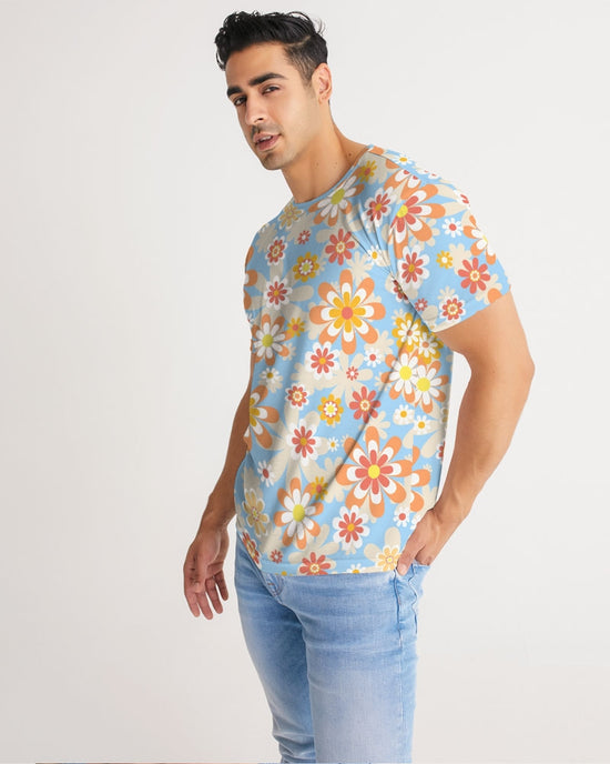 Load image into Gallery viewer, Blue Blooming Mod Floral Men&amp;#39;s Tee
