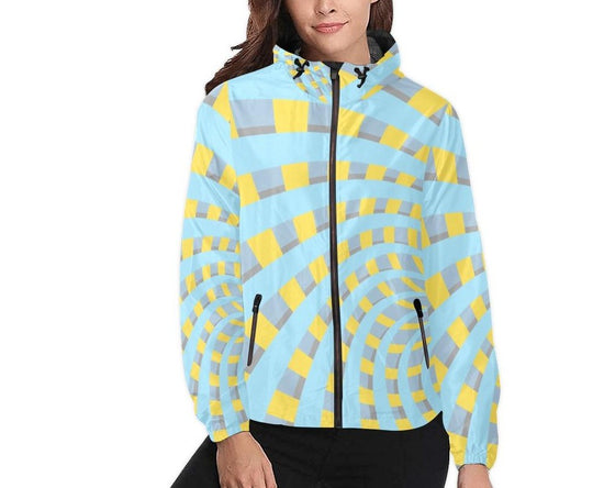 Arctic Blue & Yellow Orbital Unisex Hooded Windbreaker Jacket