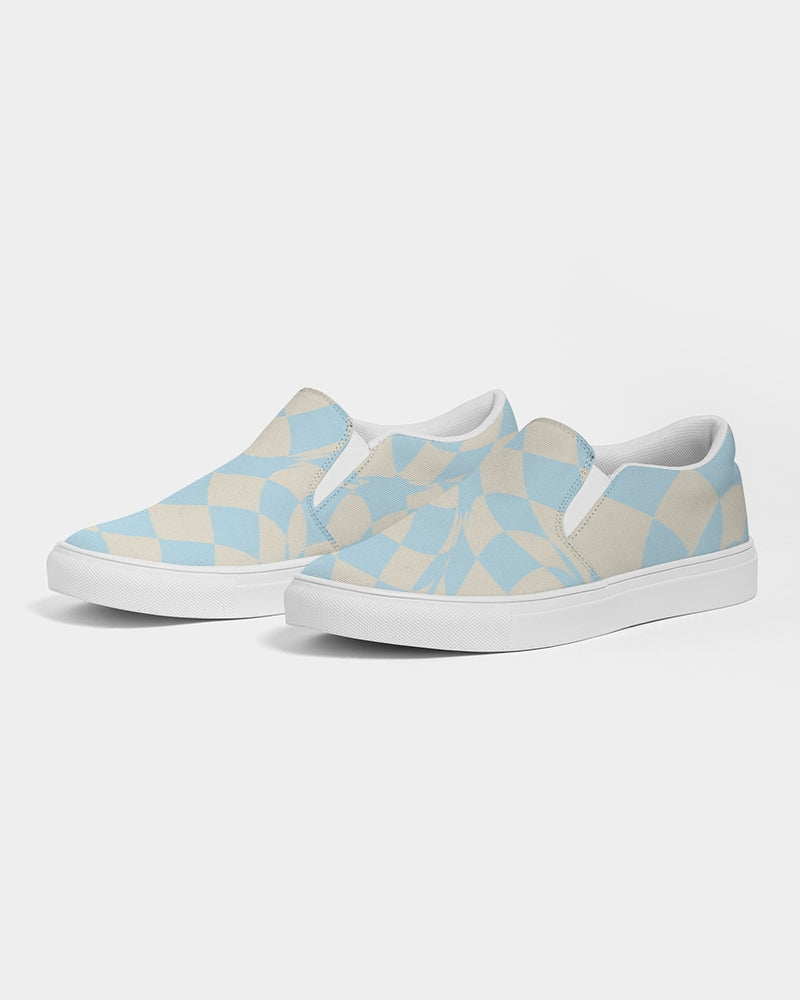 Blue & Vanilla Ripple Check Men's Slip On Canvas Shoe