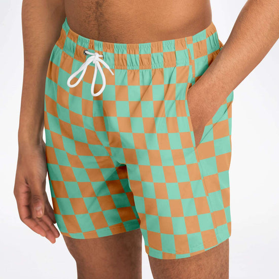 Green & Orange Check Swim Shorts