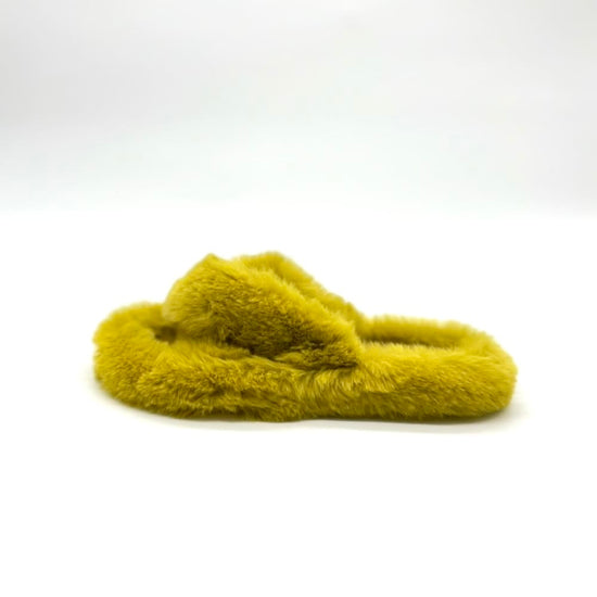 Crossover Fluffy Slippers in Chartreuse