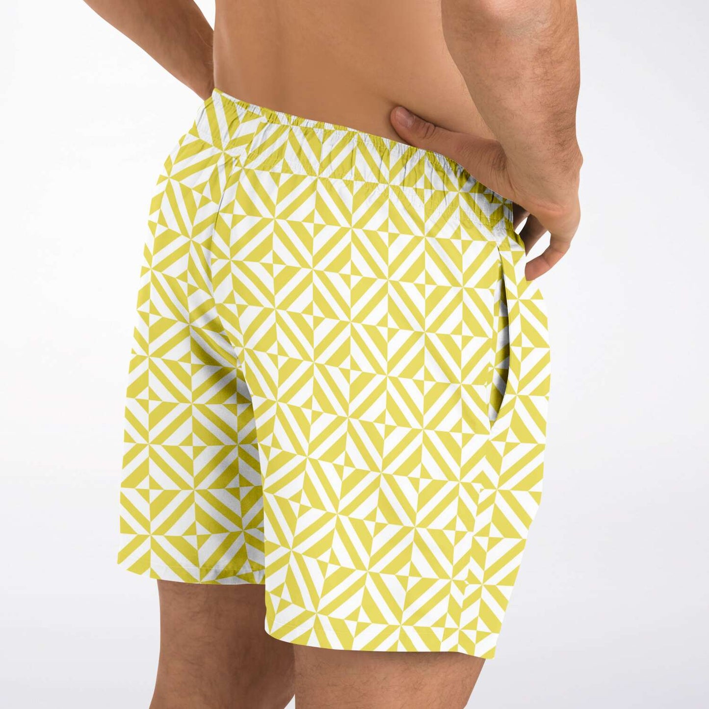 Yellow Geometric Pattern Swim Shorts