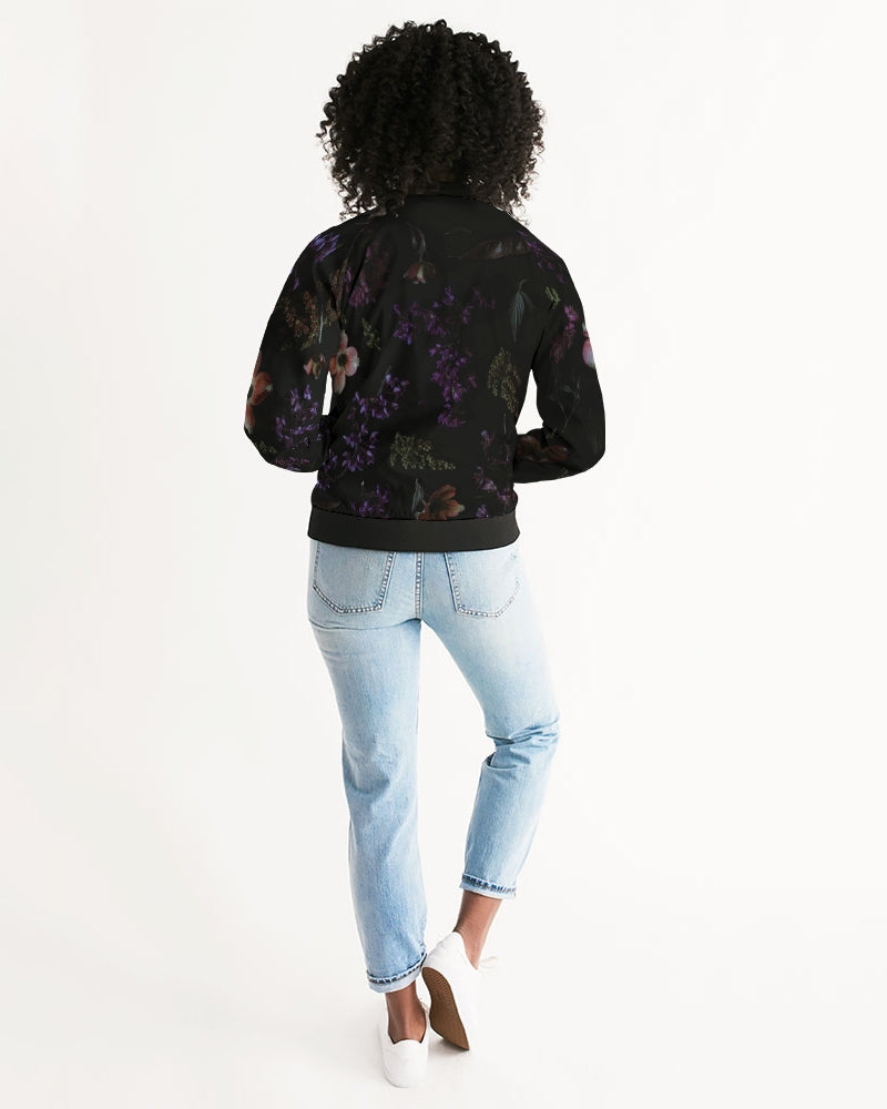 Black Floral Women's Bomber Jacket