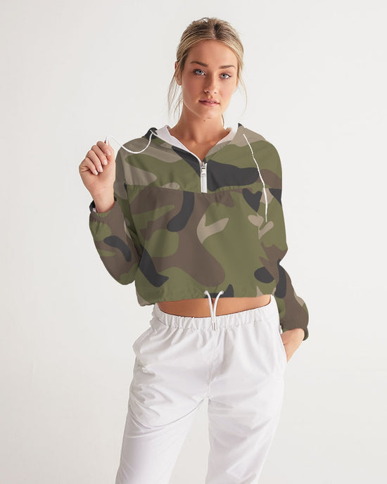 Woodland Camo Women's Cropped Windbreaker Jacket