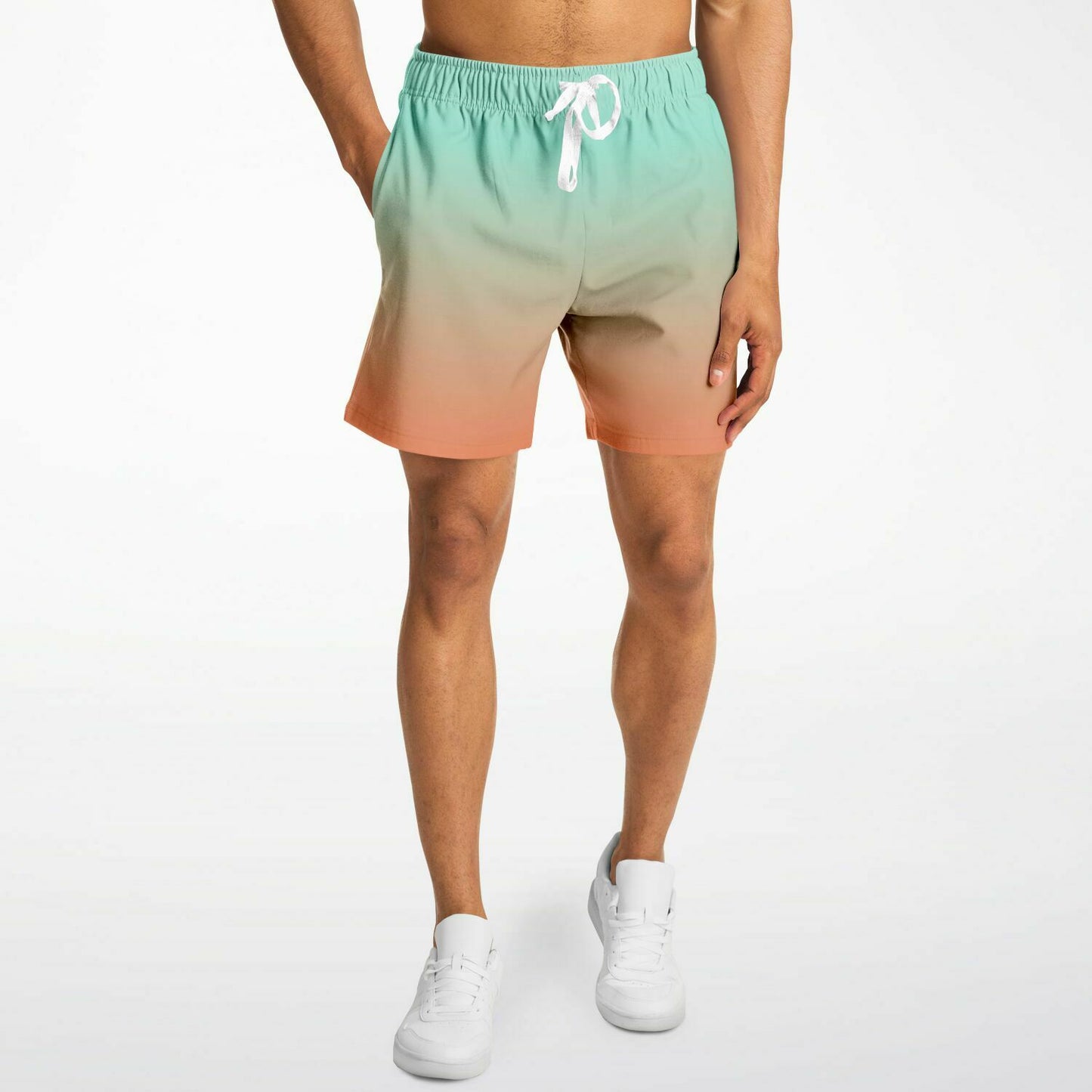 Green Orange Color Fade Fleece Shorts