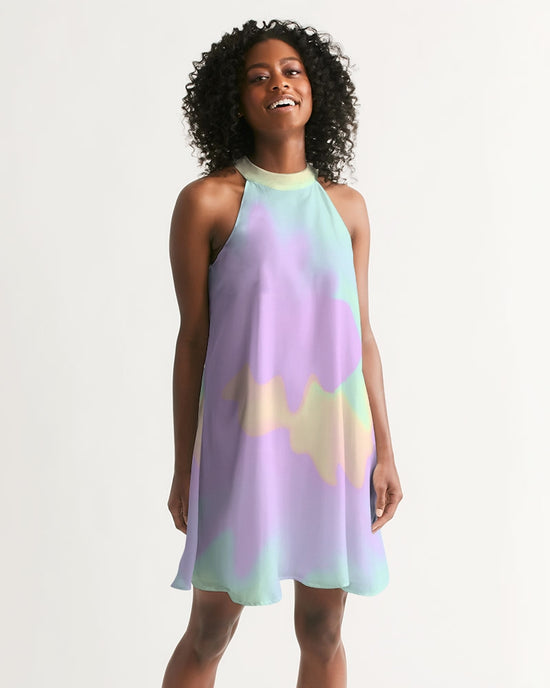 Lilac Mint Tie Dye Women's Halter Dress
