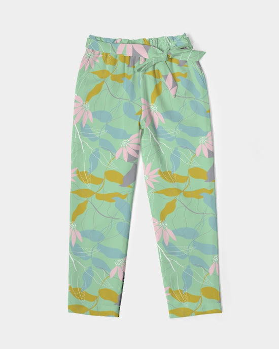 Green Tea Floral Women's Belted Tapered Pants