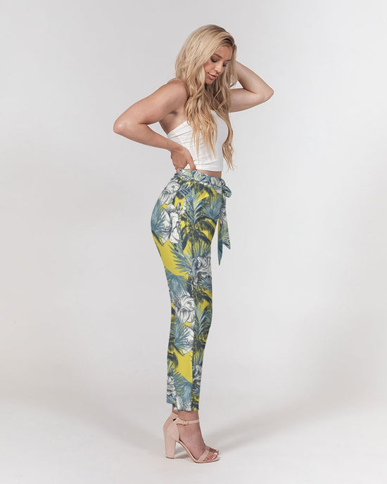 Yellow Tropics Women's Belted Tapered Pants