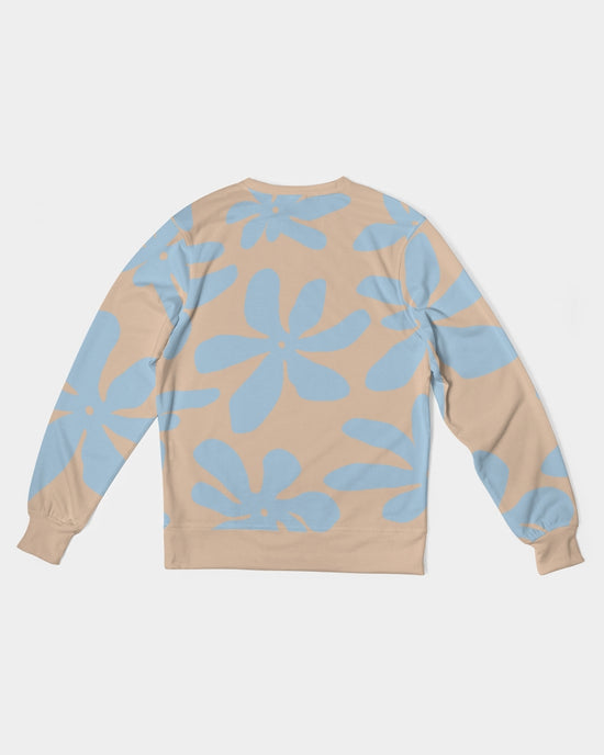 Blue & Brandy Abstract Flowers French Terry Crewneck Pullover Sweatshirt