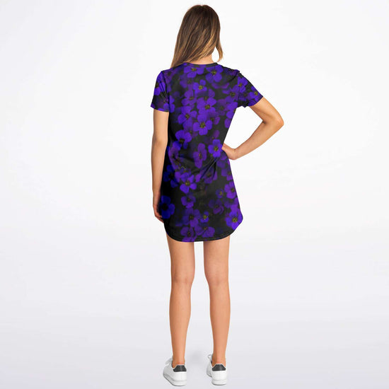 Load image into Gallery viewer, Midnight Purple Flower T Shirt Dress
