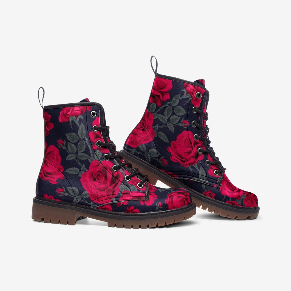 Dark Vintage Roses Lace Up Boots