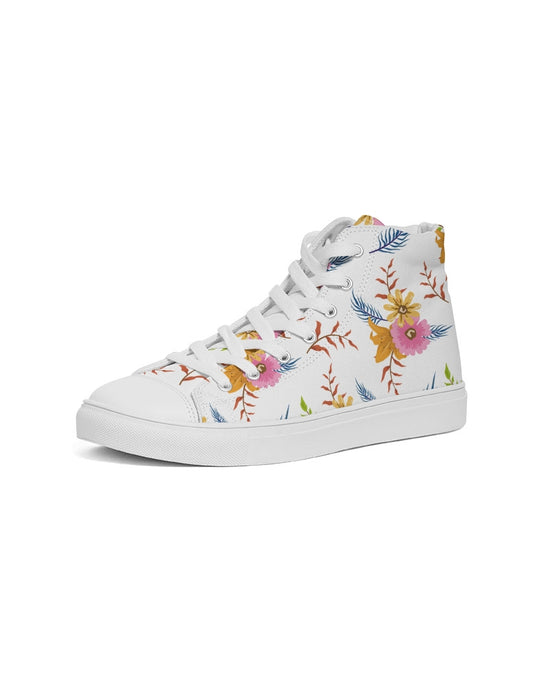 White Summer Floral Women's Hightop Canvas Shoe