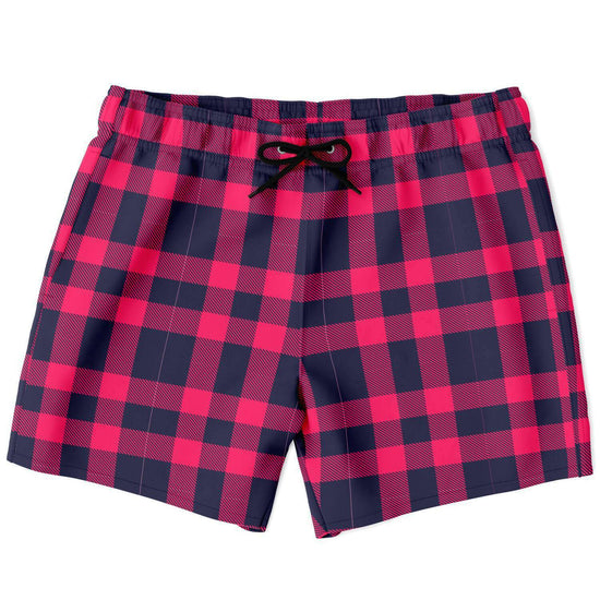 Red & Navy Tartan Swim Shorts