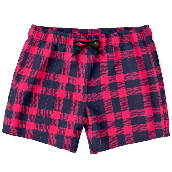 Load image into Gallery viewer, Red &amp;amp; Navy Tartan Swim Shorts
