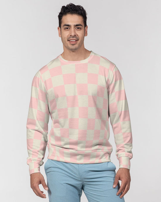 Pink Vanilla Check Men's French Terry Pullover Sweatshirt