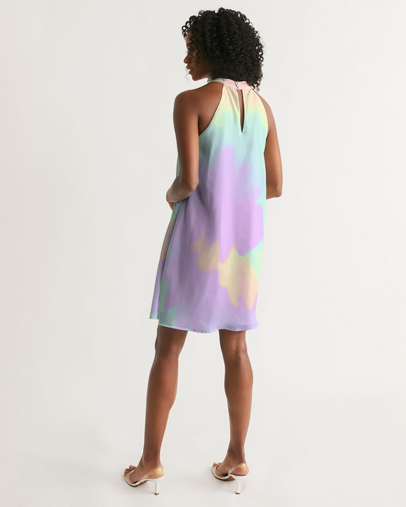 Lilac Mint Tie Dye Women's Halter Dress