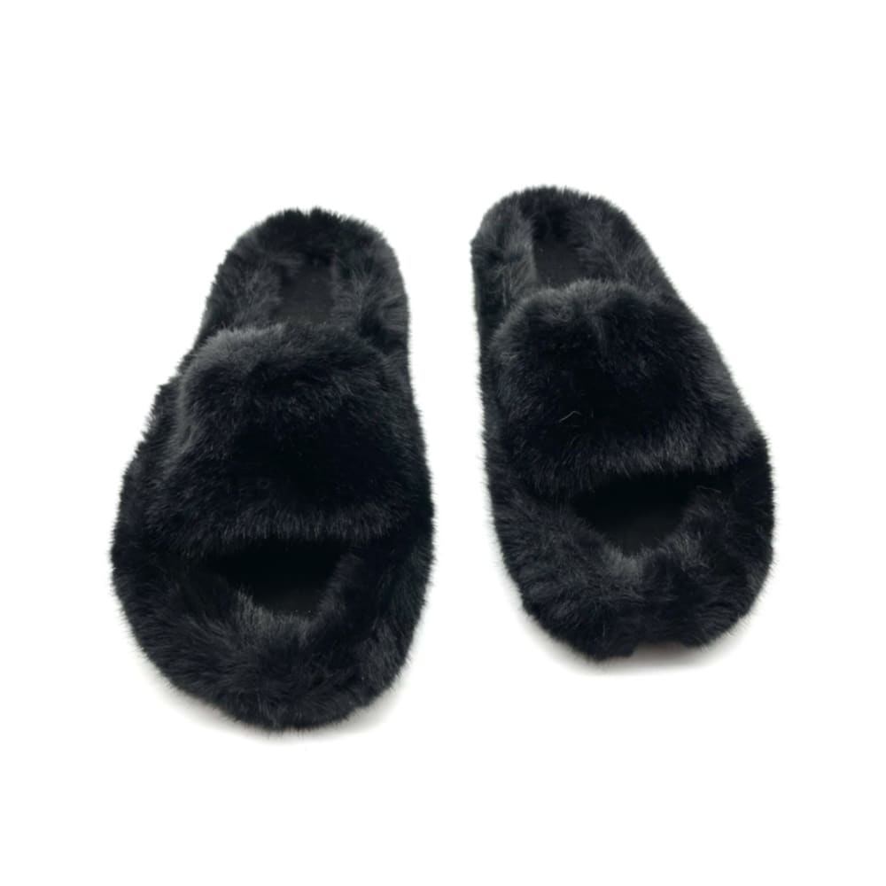 Fluffy Slippers in Black