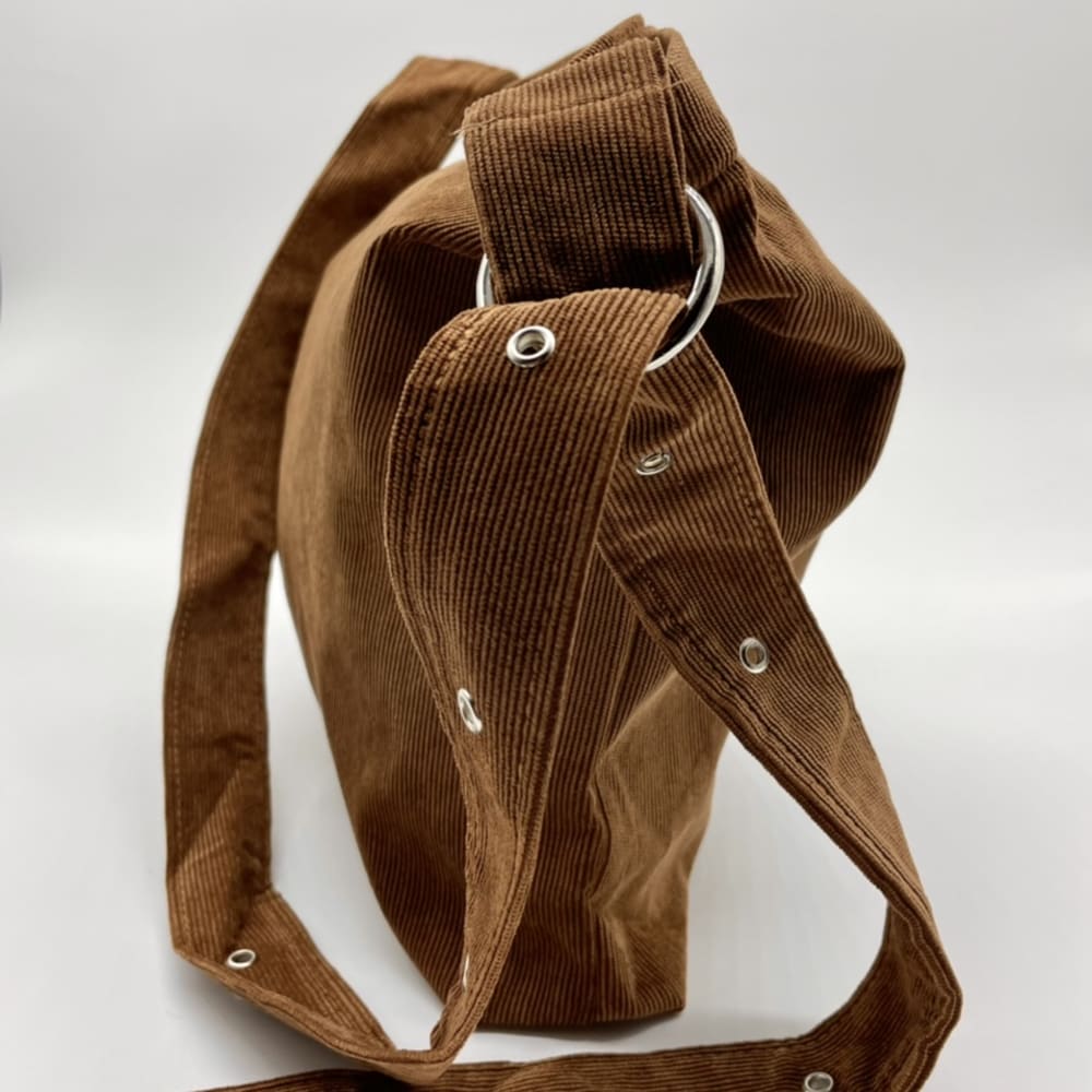 Brown Corduroy Crossbody Shoulder Bag with Adjustable Buckle