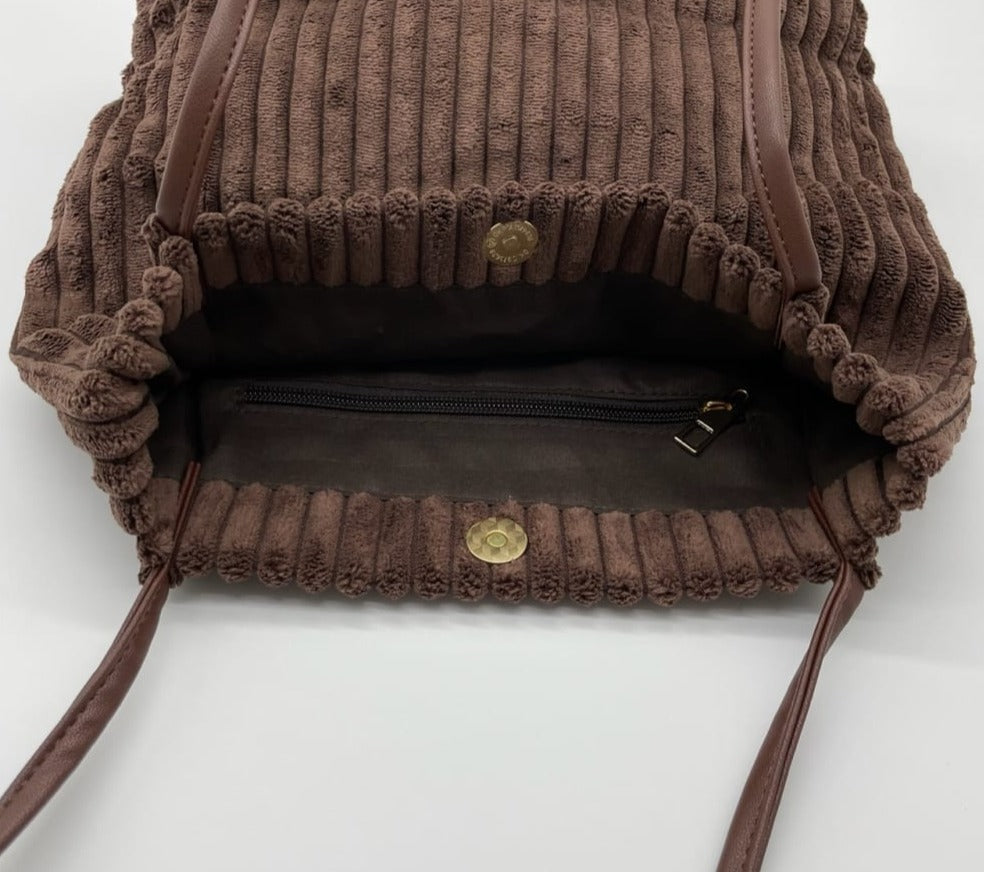 Load image into Gallery viewer, Brown Corduroy Shoulder Bag
