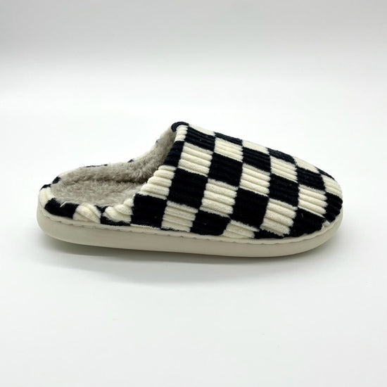 Load image into Gallery viewer, Sunday Black &amp;amp; White Checkerboard Slippers
