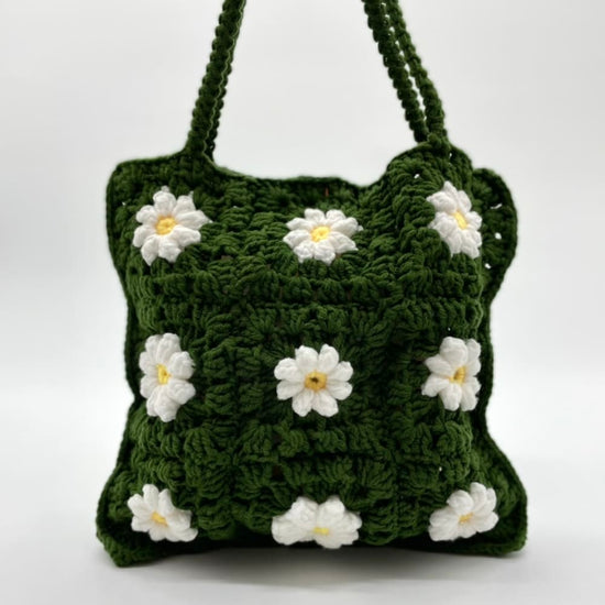 Daisy Crochet Bag in Green