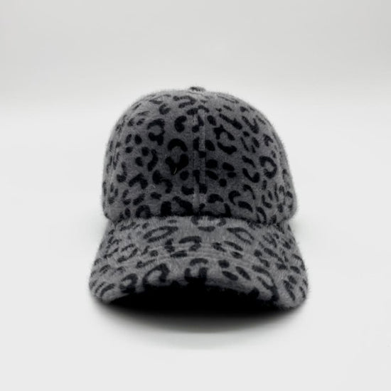 Fluffy Leopard Cap in Dark Gray