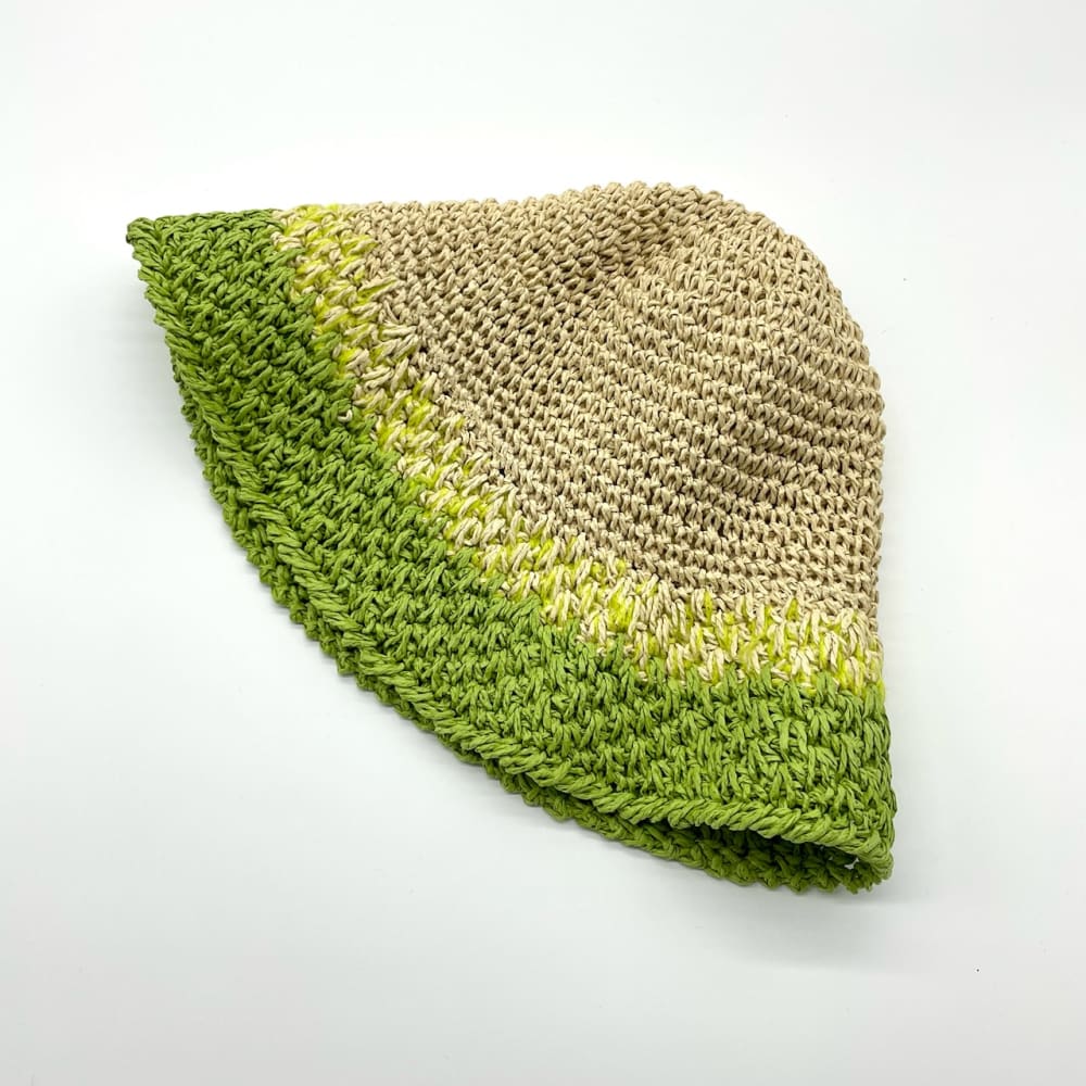 Load image into Gallery viewer, Straw Crochet Bucket Hat in Green &amp;amp; Natural
