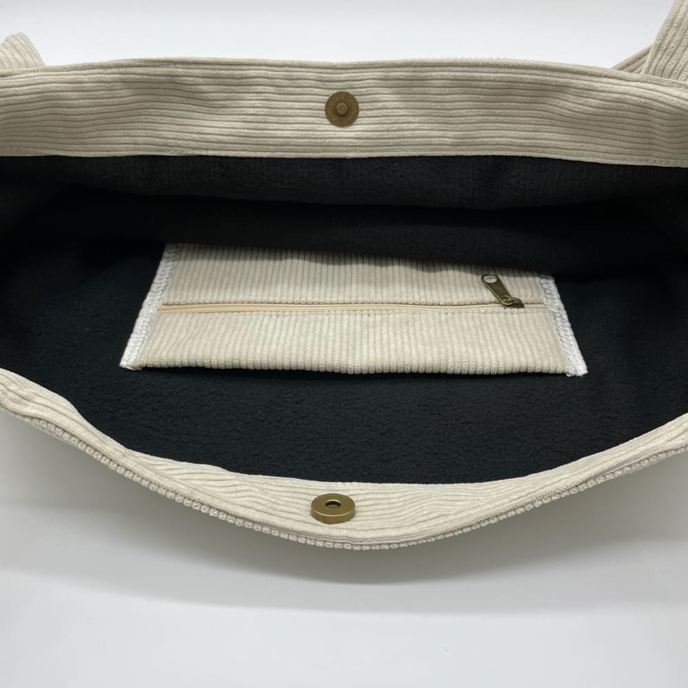 Wide Corduroy Tote Bag in Cream