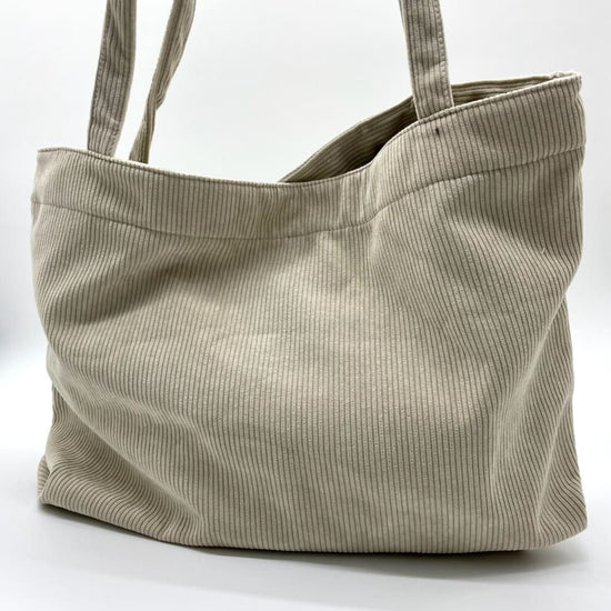 Wide Corduroy Tote Bag in Cream