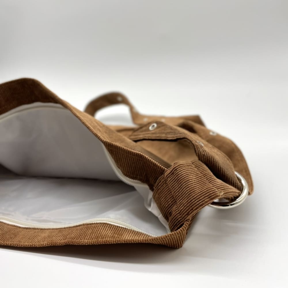 Brown Corduroy Crossbody Shoulder Bag with Adjustable Buckle